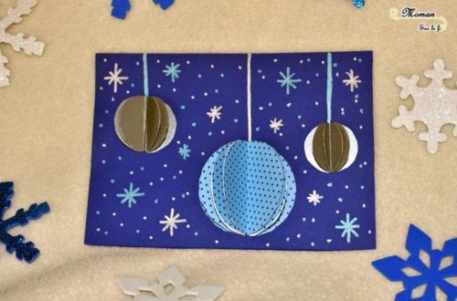 Carte de voeux DIY Boules Noel 3D - Decoration - collage - compas - bricolage activité enfants - créatif - mslf