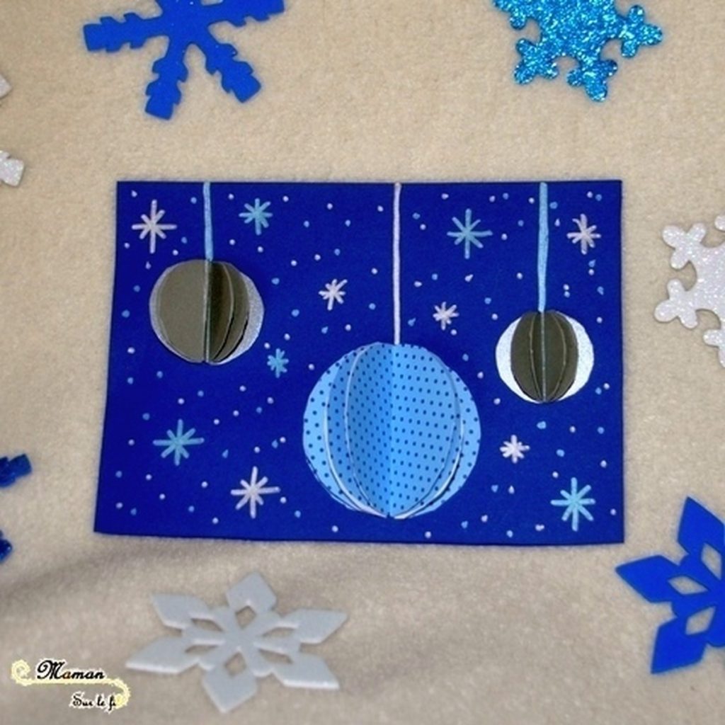 Carte de voeux DIY Boules Noel 3D - Decoration - collage - compas - bricolage activité enfants - créatif - mslf