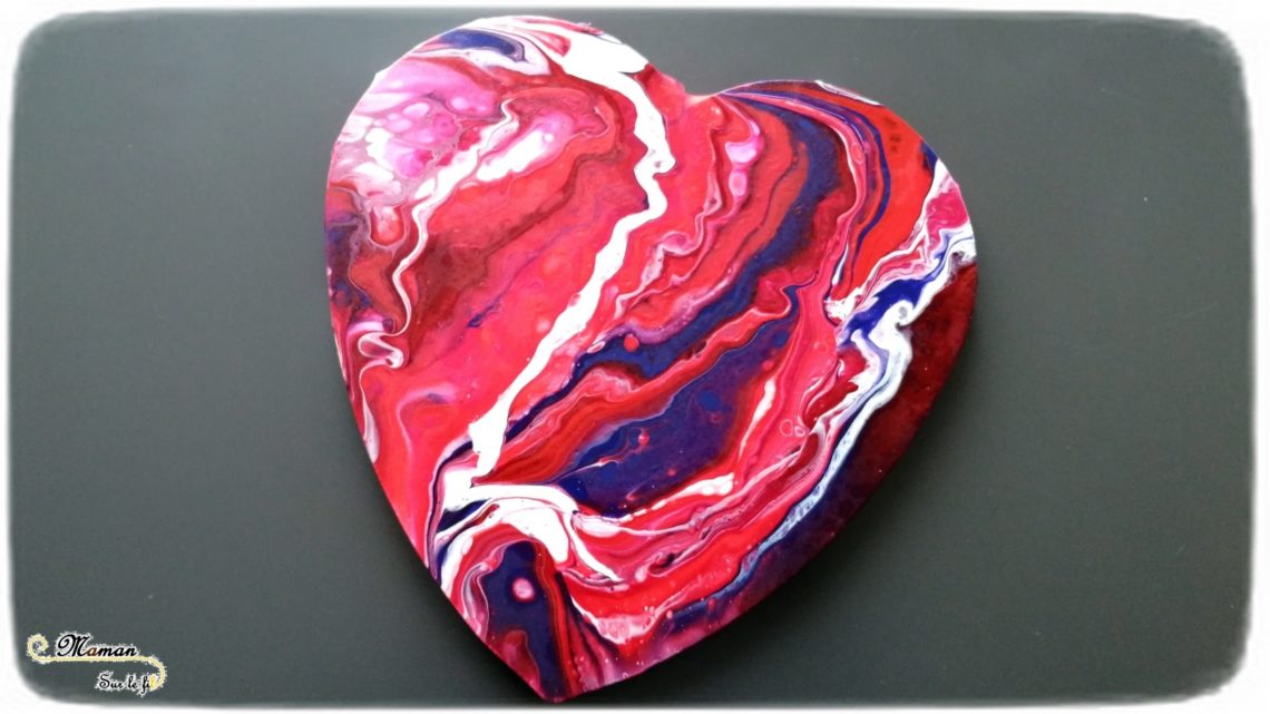 Activité enfants - Test de la technique de pouring - mélange de peinture - tableau coeur à offrir - saint-valentin - amour et amitié - fête grand-mère - diy - mslf