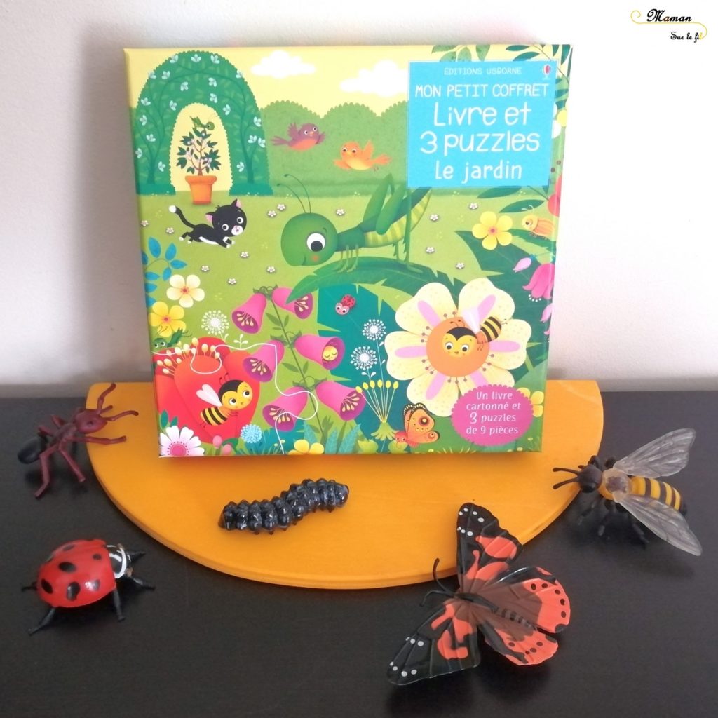 Livre et Puzzles - Le Jardin de Usborne - 3 puzzles de 9 pièces - livre cartonné premier âge insectes et jardin - test et avis - mslf