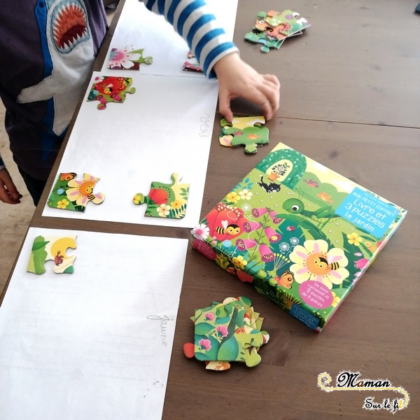 Livre et Puzzles - Le Jardin de Usborne - 3 puzzles de 9 pièces - livre cartonné premier âge insectes et jardin - test et avis - mslf