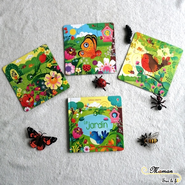 Livre et Puzzles - Le Jardin de Usborne - 3 puzzles de 9 pièces - livre cartonné premier âge insectes et jardin - test et avis - mslf