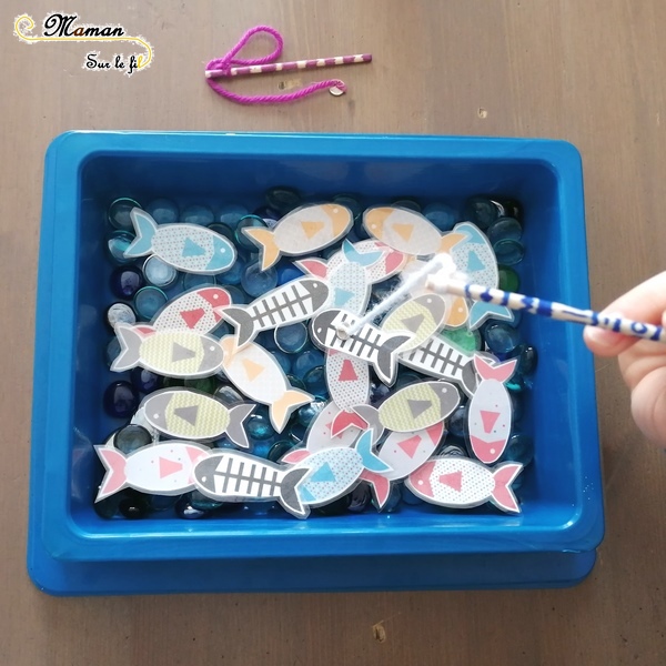 Activité enfants - fabriquer jeux pêche à la ligne DIY Faits maison - récup' - poissons aimantés - magnétique et canne à pêche - 1er avril - poisson avril - mslf