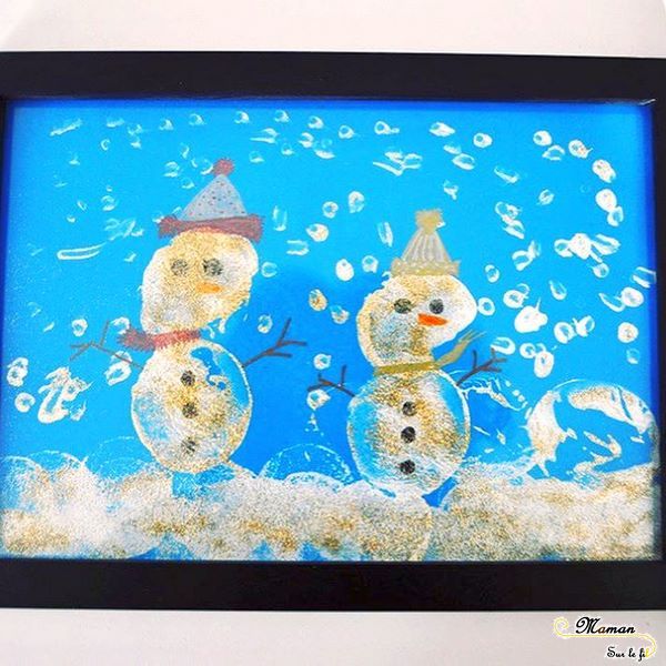 Bonhommes de neige peints avec des pommes de terre - activité manuelle - hiver - arts visuels maternelle - peinture paillettes - pointillisme - mslf