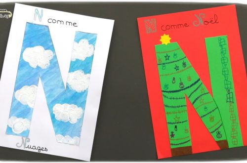 Abécédaire créatif - N comme Nuages et Noël - activité manuelle enfants - dessin sapin cadeaux - peinture au bouchon - apprentissage lettres alphabet - maternelle - mslf