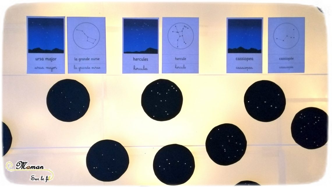 Activité enfants - cartes constellations à trous - étoiles et nuit - table lumineuse - cartes de nomenclature - noms - sciences - espace - Cycle 2 3 - ciel - nuit et lumière - mslf