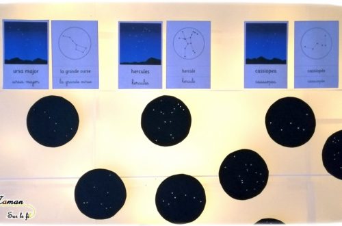 Activité enfants - cartes constellations à trous - étoiles et nuit - table lumineuse - cartes de nomenclature - noms - sciences - espace - Cycle 2 3 - ciel - nuit et lumière - mslf