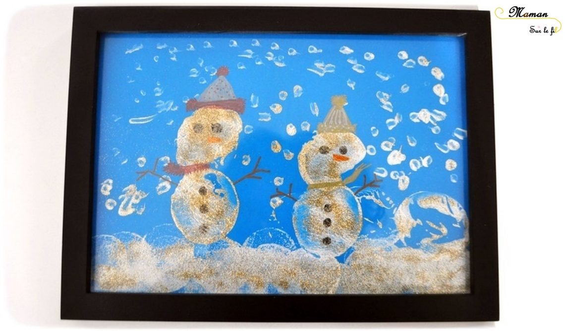 Bonhommes de neige peints avec des pommes de terre - activité manuelle - hiver - arts visuels maternelle - peinture paillettes - pointillisme - mslf