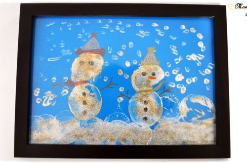 Bonhommes de neige peints avec des pommes de terre - activité manuelle - hiver - arts visuels maternelle - peinture paillettes - pointillisme - mslf