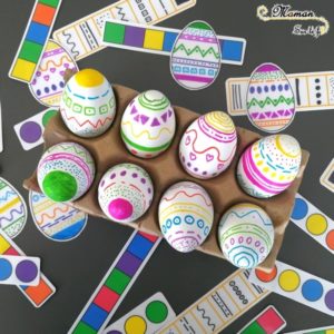 Activité enfants - jeu d'association d'oeufs de pâques diy fait maison - Reconnaissance couleurs et motifs - dessin et graphisme - mslf