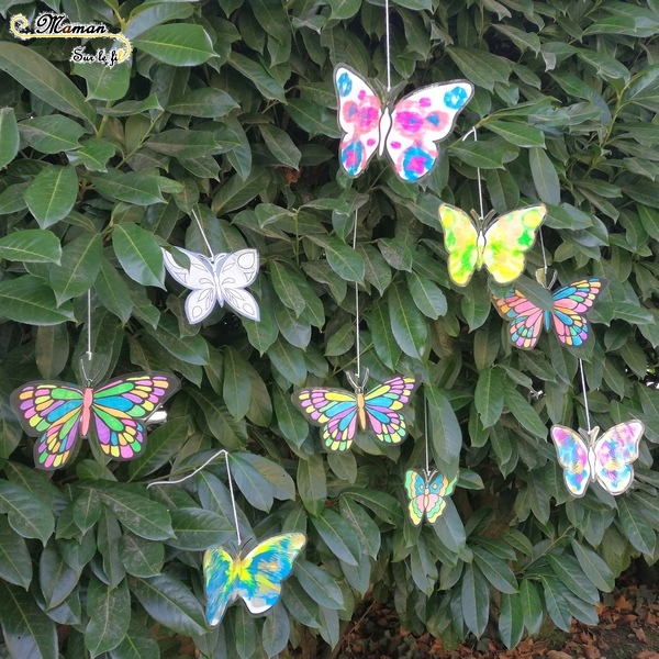 Activité enfants - suspension de papillons en 3 techniques - arbre haie jardin - Couleurs et décoration - fluo, peinture symétrie et graphisme - mslf