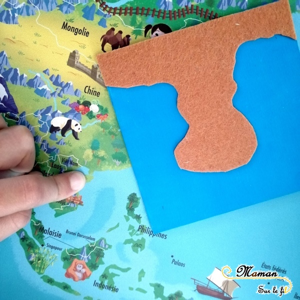 Activité enfants - découvrir travailler les contrastes et formes géographiques avec manipulation - puzzle - relief - cartes - feutrine sensoriel - eau - diy fait maison - mslf