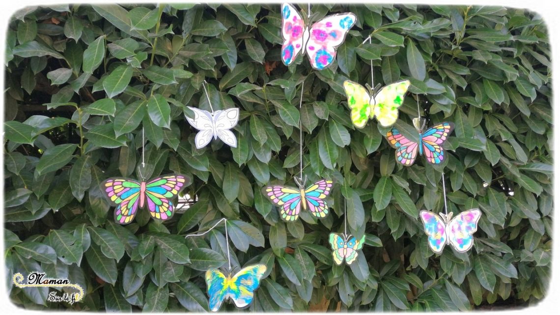 Activité enfants - suspension de papillons en 3 techniques - arbre haie jardin - Couleurs et décoration - fluo, peinture symétrie et graphisme - mslf