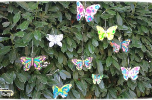 Activité enfants - suspension de papillons en 3 techniques - arbre haie jardin - Couleurs et décoration - fluo, peinture symétrie et graphisme - mslf