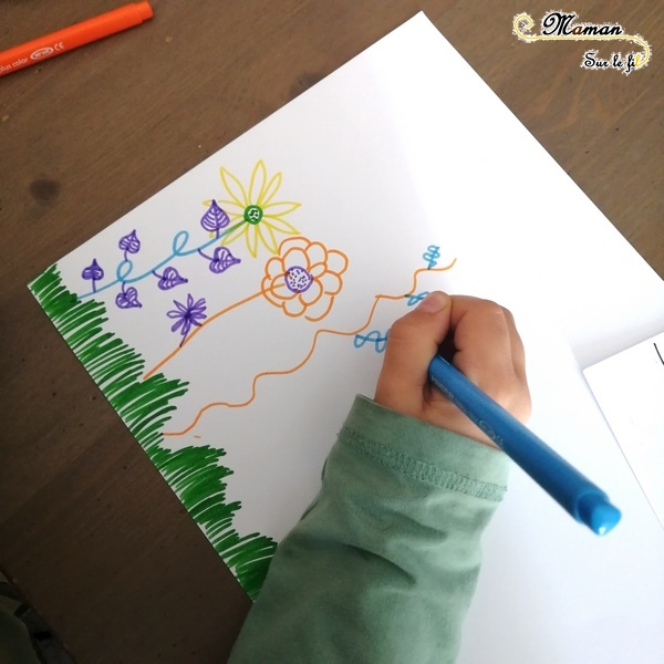 Champ de fleurs et insectes - Dessiner - Je lance le dé je dessine - jeu aux dés - dessin collaboratif - activité enfants - mslf