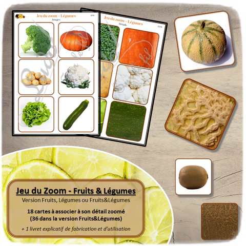 Jeu du zoom - fruits et légumes - cartes à associer aux détails - à télécharger et à imprimer - atelier maternelle - Printemps - lslf