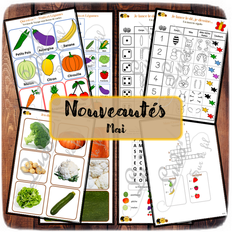 Nouveautés de mai - Boutique en ligne Ludo sur le fil - fichiers jeux pdf - fruits légumes - printemps - mslf