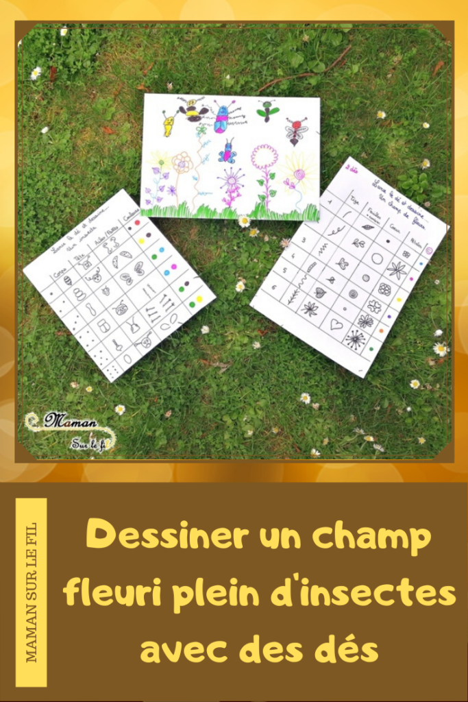 Champ de fleurs et insectes - Dessiner - Je lance le dé je dessine - jeu aux dés - dessin collaboratif - activité enfants - mslf