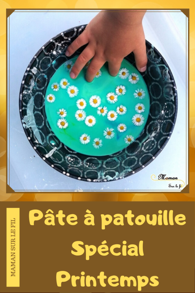 Activité enfants - pâte à patouille printanière - eau maizena fleurs - expérience sensorielle - toucher - fluide non newtonien - liquide solide - mslf