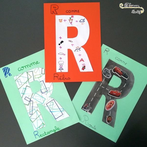 Abécédaire créatif - R comme Rectangles, Rébus et Route - activité manuelle enfants - dessin, peinture, gommettes, formes - apprentissage lettres alphabet - maternelle - mslf