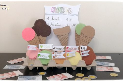 Activité Enfants - créer une marchande de glaces - Jouer au marchand de glaces - TRavail sur monnaie et rendu - DIY Récup Carton - Activité imitation été - mslf