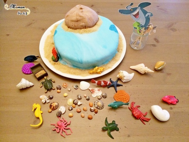 Gâteaux Eté et plage - idée anniversaire enfants - Poisson, Zig et Sharko - Reine des neiges et Olaf, Dauphins, Mer, Océan, Tropiques - dessin animé - pâte à sucre, glaçage - cake design - mslf