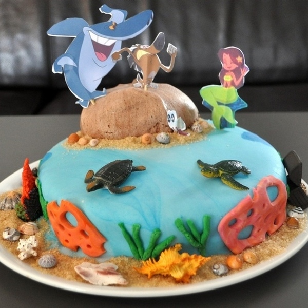 Gâteaux Eté et plage - idée anniversaire enfants - Poisson, Zig et Sharko - Reine des neiges et Olaf, Dauphins, Mer, Océan, Tropiques - dessin animé - pâte à sucre, glaçage - cake design - mslf