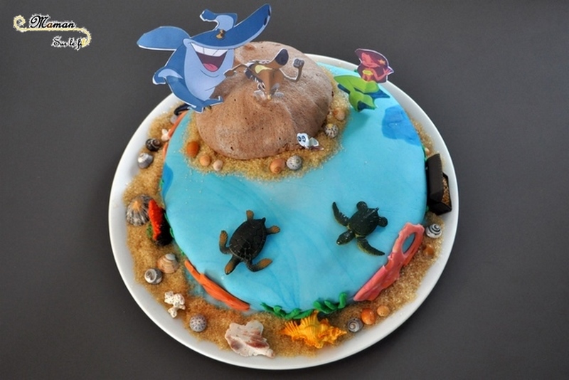 Gâteaux Eté et plage - idée anniversaire enfants - Poisson, Zig et Sharko - Reine des neiges et Olaf, Dauphins, Mer, Océan, Tropiques - dessin animé - pâte à sucre, glaçage - cake design - mslf