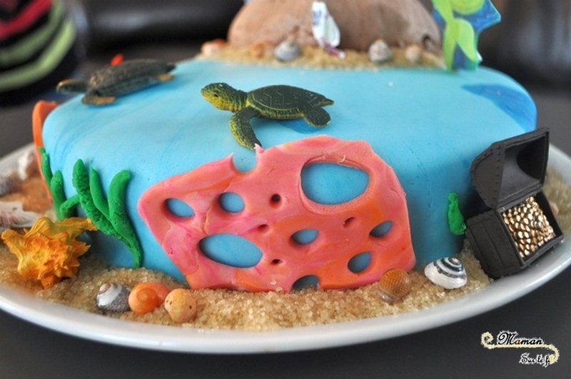 Gâteaux Eté et plage - idée anniversaire enfants - Poisson, Zig et Sharko - Reine des neiges et Olaf, Dauphins, Mer, Océan, Tropiques - dessin animé - pâte à sucre, glaçage - cake design - mslf