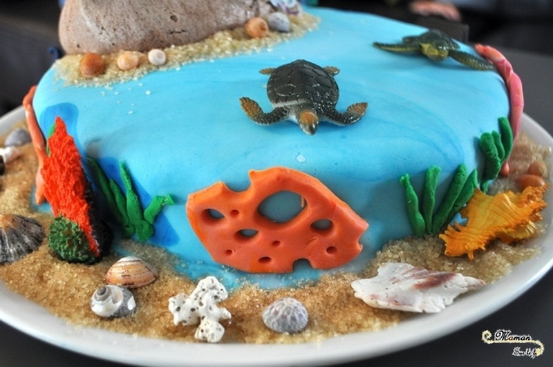 Gâteaux Eté et plage - idée anniversaire enfants - Poisson, Zig et Sharko - Reine des neiges et Olaf, Dauphins, Mer, Océan, Tropiques - dessin animé - pâte à sucre, glaçage - cake design - mslf