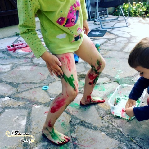 Activité Enfants été et premier avril - Peindre des aquariums avec les pieds - Papier Bulles et empreintes Poisson et algue - Art visuel Maternelle - Activité créative - mslf
