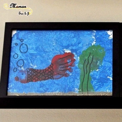 Activité Enfants été et premier avril - Peindre des aquariums avec les pieds - Papier Bulles et empreintes Poisson et algue - Art visuel Maternelle - Activité créative - mslf