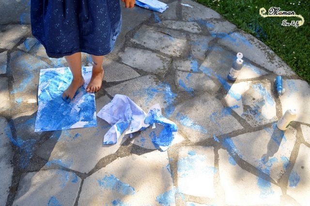 Activité Enfants été et premier avril - Peindre des aquariums avec les pieds - Papier Bulles et empreintes Poisson et algue - Art visuel Maternelle - Activité créative - mslf