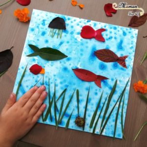 Créer un tableau des fonds marins avec des éléments de la nature - Land Art - Animaux marins, poissons, méduses, algues - Peinture bulles et papier bulle - Activité créative enfants été - Arts Visuels activité enfants - mslf