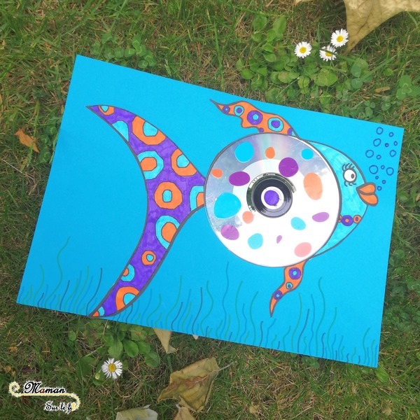 Créer un poisson avec un CD - Récup' - Dessin, graphisme, coloriage - gommettes - activité créative enfants - arts visuels maternelle - Eté avril - mer - mslf