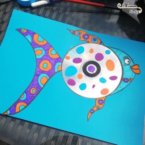 Créer un poisson avec un CD - Récup' - Dessin, graphisme, coloriage - gommettes - activité créative enfants - arts visuels maternelle - Eté avril - mer - mslf