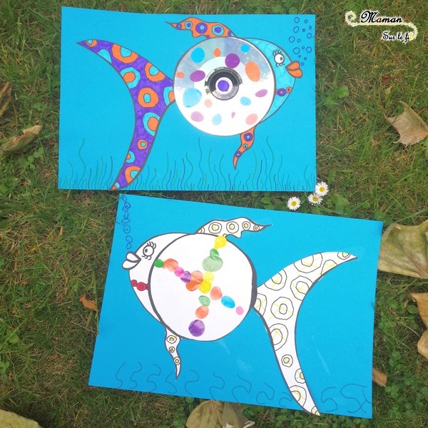 Créer un poisson avec un CD - Récup' - Dessin, graphisme, coloriage - gommettes - activité créative enfants - arts visuels maternelle - Eté avril - mer - mslf