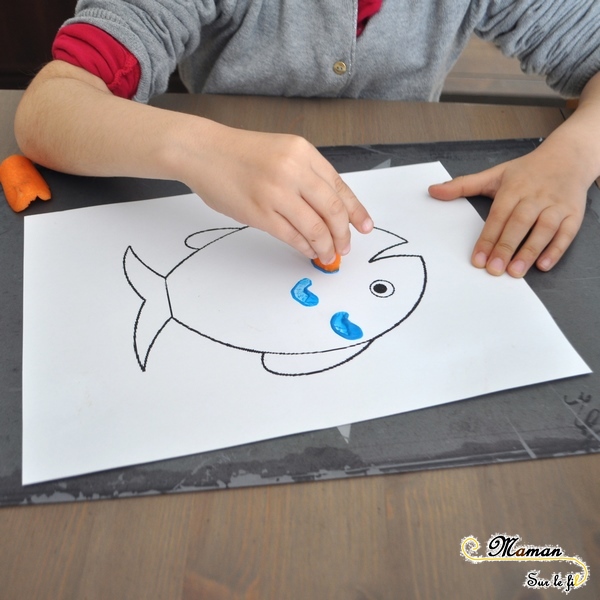 Activité Enfants été et premier avril - Peindre Poisson avec une carotte - Écailles et vagues - Art visuel et peinture - Maternelle - Activité créative - mslf