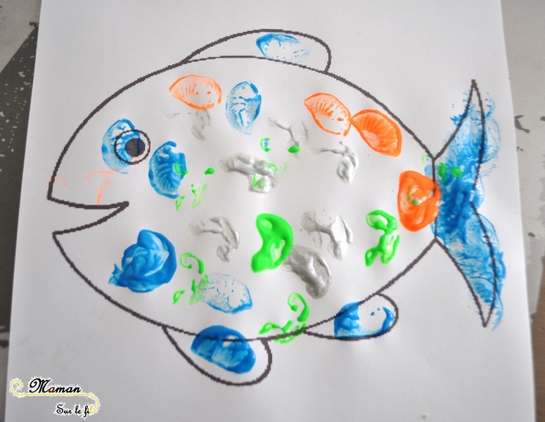 Activité Enfants été et premier avril - Peindre Poisson avec une carotte - Écailles et vagues - Art visuel et peinture - Maternelle - Activité créative - mslf
