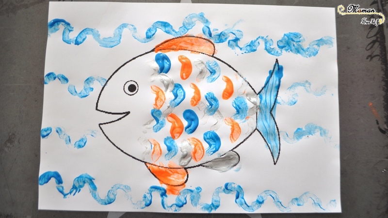 Activité Enfants été et premier avril - Peindre Poisson avec une carotte - Écailles et vagues - Art visuel et peinture - Maternelle - Activité créative - mslf