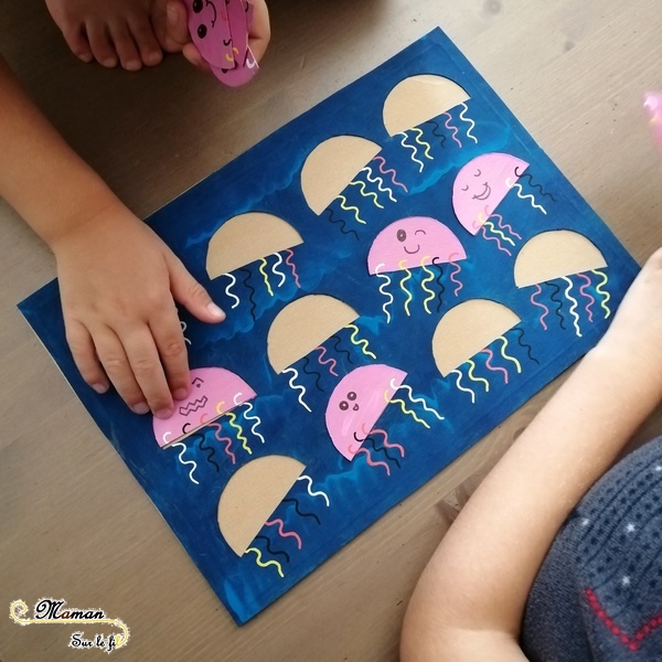 Puzzle méduses en carton - idée récup - activité enfants - diy fait maison - association couleurs tentacules - logique - casse-tete - filaments - maternelle - mslf