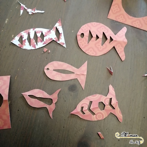 Créer un tableau Fonds marins avec poissons mobiles - peinture blanche et encre - Relief - Découpage et fil invisible - mer- Activité créative enfants été - Arts Visuels activité enfants - mslf