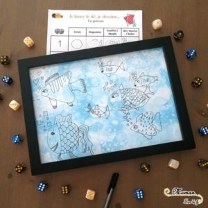 Aquarium, mer en peinture aux bulles et dessin au dé - Je lance le dé, je dessine Poissons et été - Fonds marins - arts visuels maternelle - activité enfants - mslf