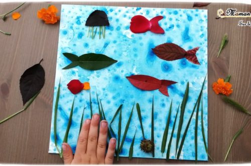 Créer un tableau des fonds marins avec des éléments de la nature - Land Art - Animaux marins, poissons, méduses, algues - Peinture bulles et papier bulle - Activité créative enfants été - Arts Visuels activité enfants - mslf