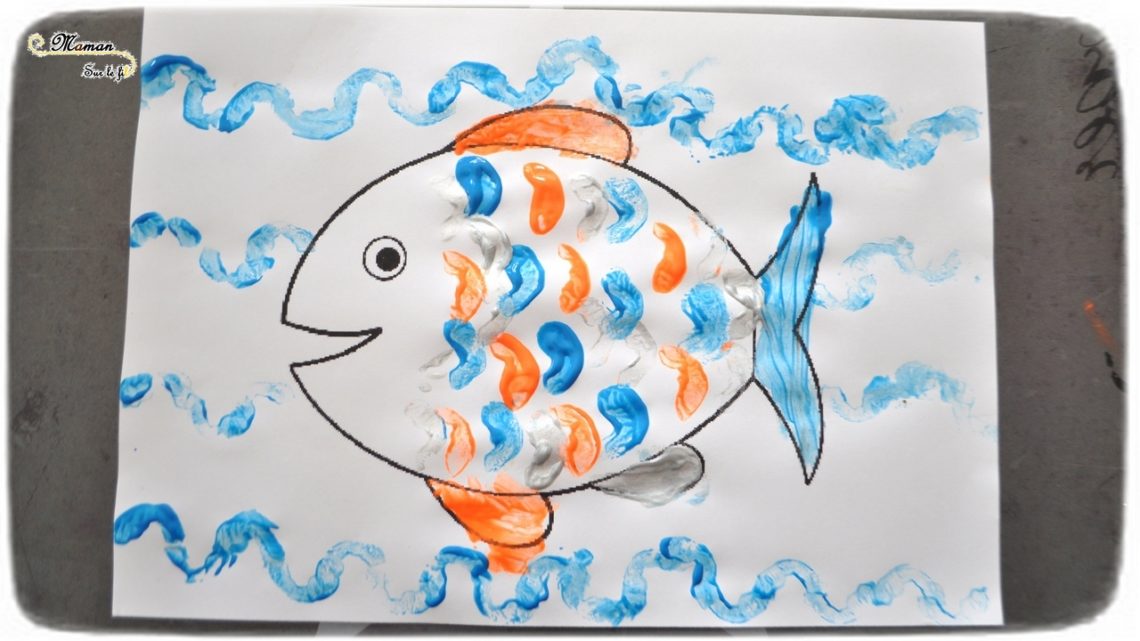 Activité Enfants été et premier avril - Peinture Poisson avec une carotteEcailles et vagues - Art visuel Maternelle - Activité créative - mslf
