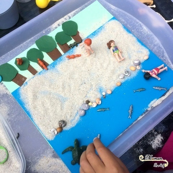 Bac sensoriel Sable et Coquillages - Invitation à jouer et créer été - Plage mer - Activité créative enfants - mslf