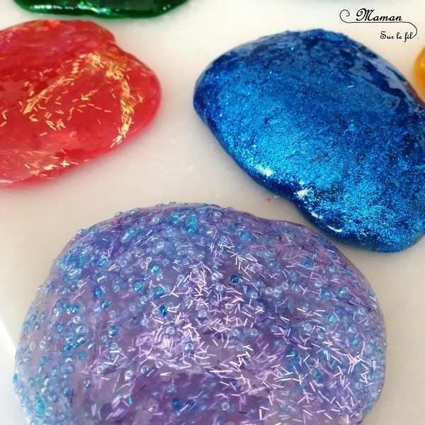 Customiser, personnaliser du slime selon les thèmes - activité sensorielle et créative enfants - Paillettes, perles, colorants - Différentes textures - Toucher et patouille - mslf