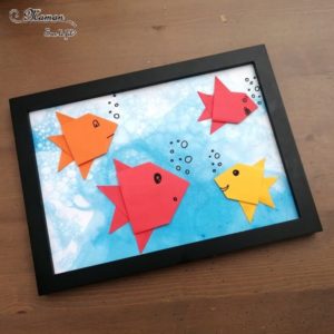 Aquarium, mer en peinture aux bulles - poissons en origami - Pliage papier - Poissons et été - Fonds marins - arts visuels maternelle - activité créative enfants - mslf