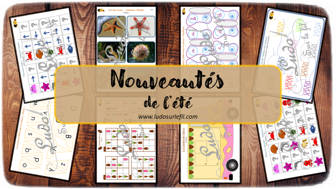 Nouveautés de l'été - Boutique en ligne Ludo sur le fil - fichiers jeux pdf - Glaces et animaux marins - papillons et printemps - mslf