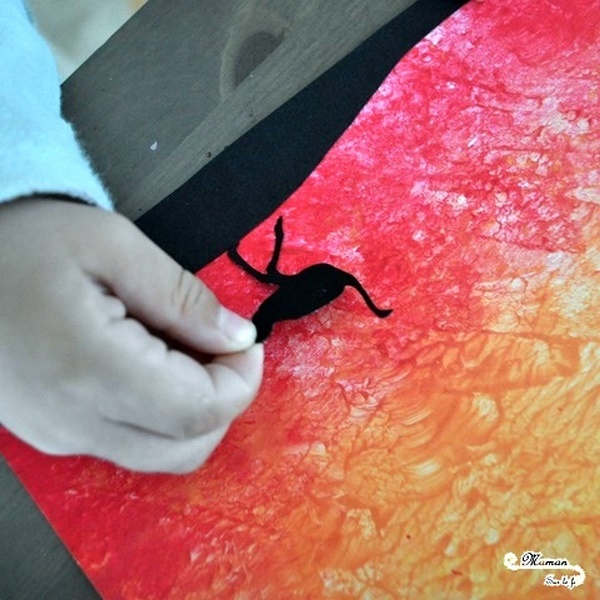 Créer des tableaux de la savane au soleil couchant en 3 façons - Utilisation de différentes techniques : découpage, collage - peinture en stick - peinture éponge couleurs et dégradé - Ombre animaux, arbre, femme - arts visuels maternelle - activité créative enfants - mslf